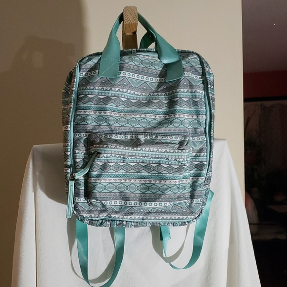 Chic Patterned Backpack in Teal - Picture 1 of 9